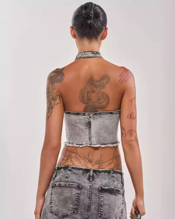 Asymmetric denim top