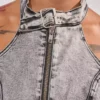 Asymmetric denim top