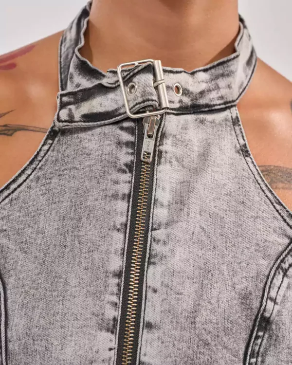 Asymmetric denim top