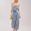 Belted denim jumpsuit