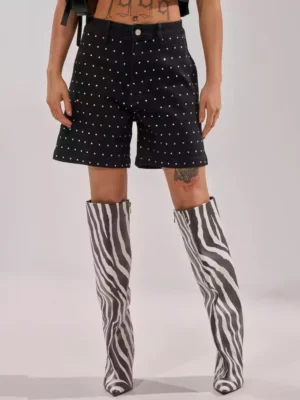 Black denim shorts with rhinestones