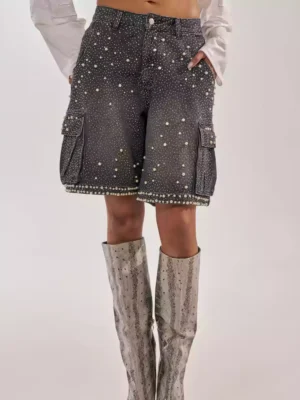Black long denim shorts
