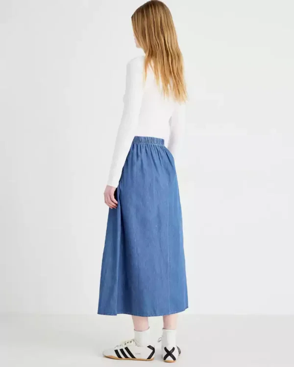 Button front skirt denim