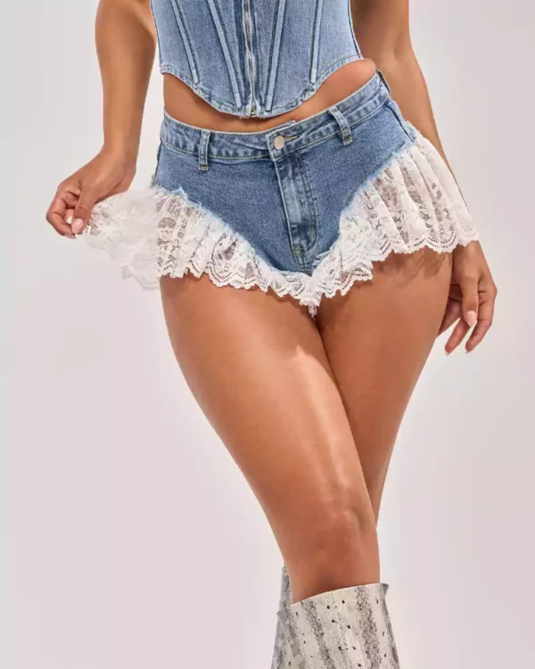 Denim and lace shorts