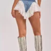 Denim and lace shorts