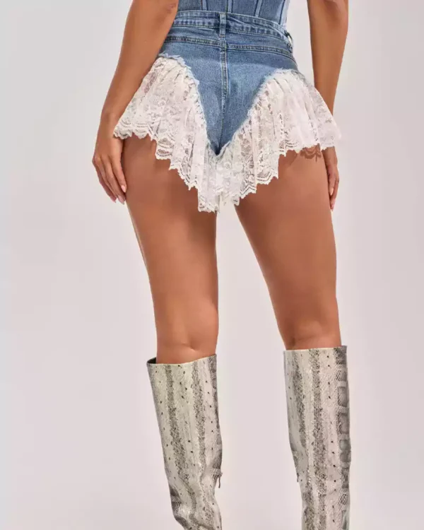 Denim and lace shorts