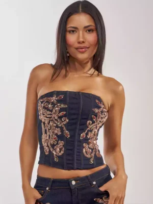Denim corset bodysuit