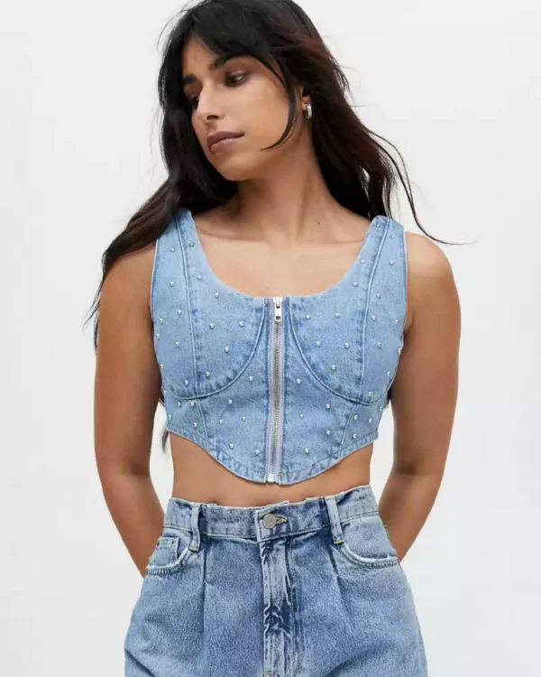 Denim corset tops for women