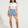 Denim flare mini skirt