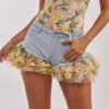 Denim floral shorts Denim floral shorts