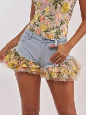 Denim floral shorts