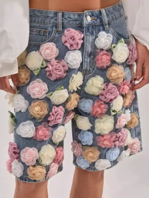 Denim floral shorts