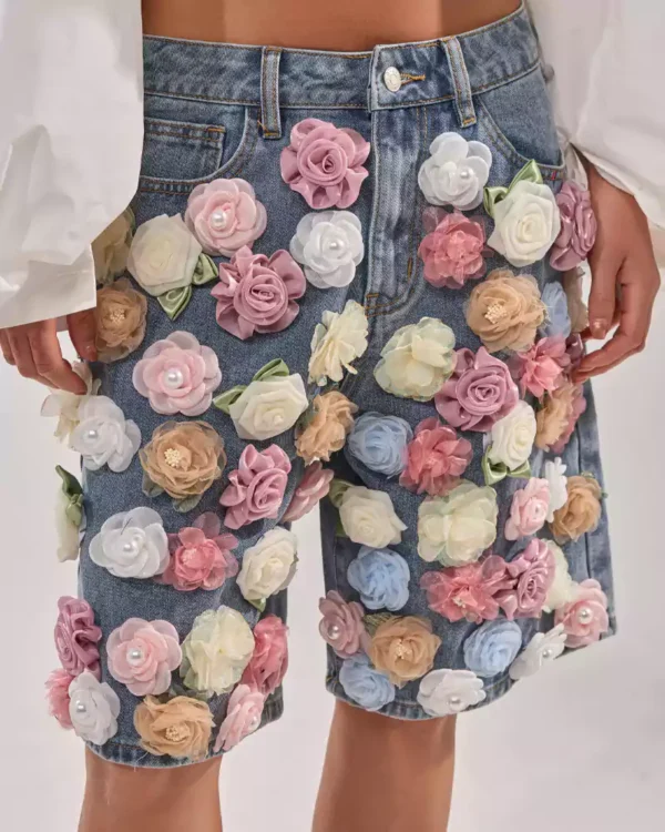 Denim floral shorts Denim floral shorts