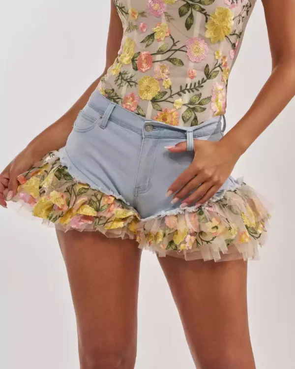 Denim floral shorts Denim floral shorts