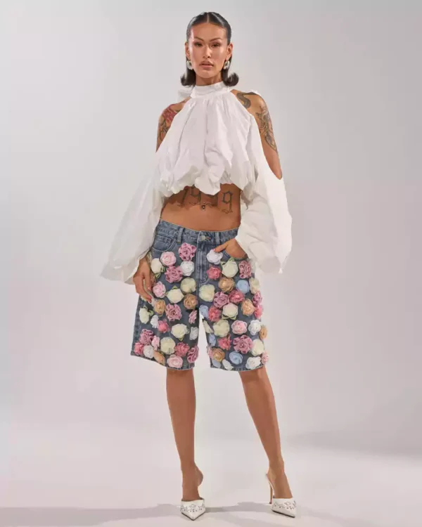 Denim floral shorts Denim floral shorts