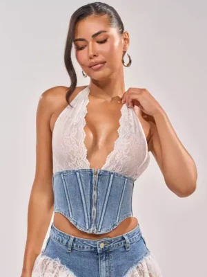 Denim lace up corset