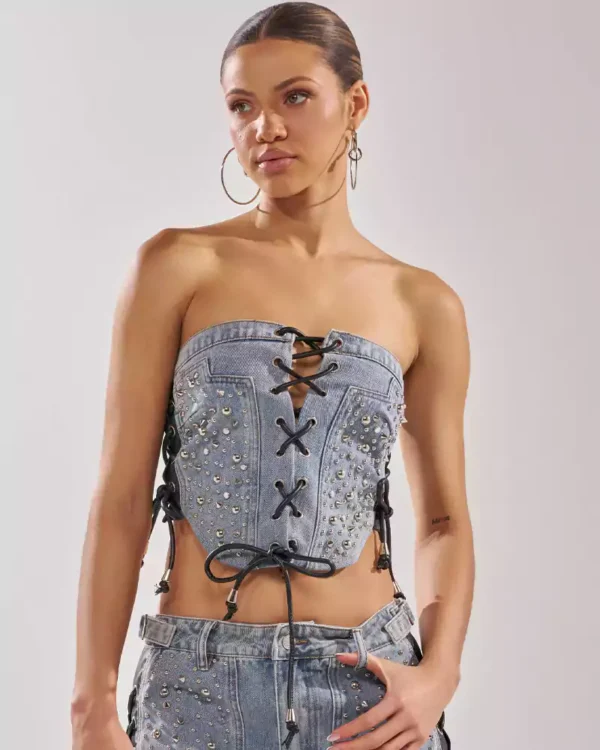 Denim lace up corset top