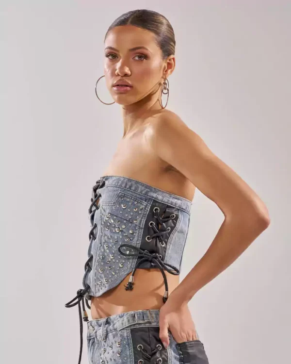 Denim lace up corset top