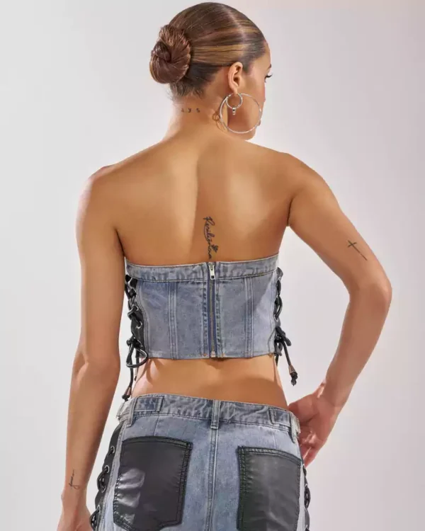 Denim lace up corset top
