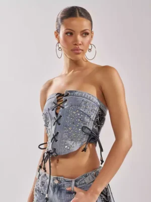 Denim lace up corset top