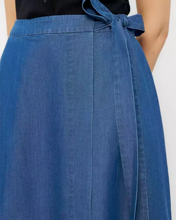 Denim midi wrap skirt