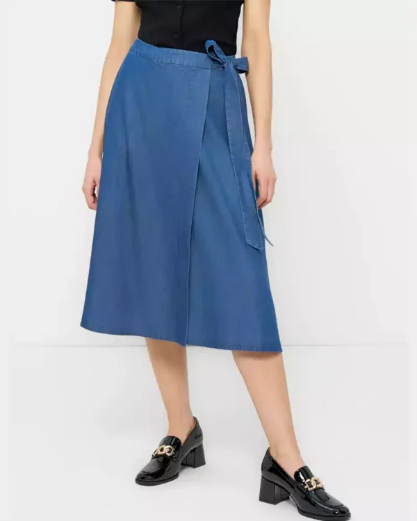 Denim midi wrap skirt