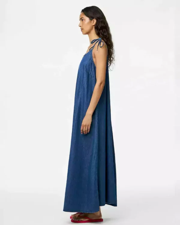 Denim off the shoulder maxi dress