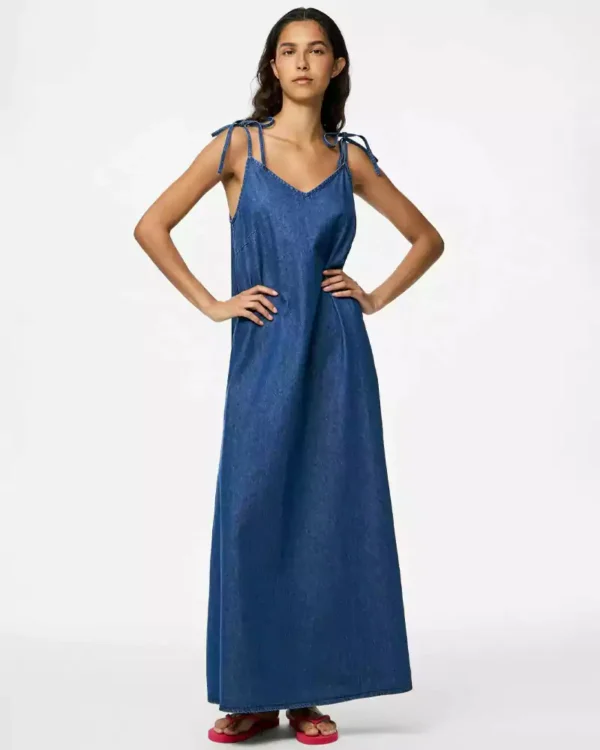 Denim off the shoulder maxi dress