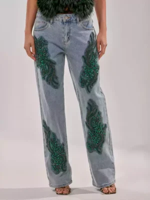 Denim rhinestone jeans