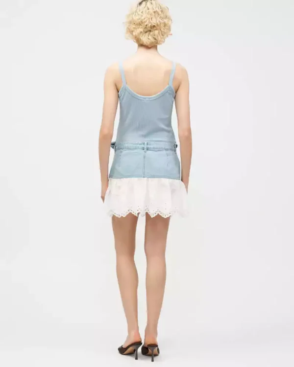 Denim ruffle mini skirt
