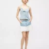 Denim ruffle mini skirt
