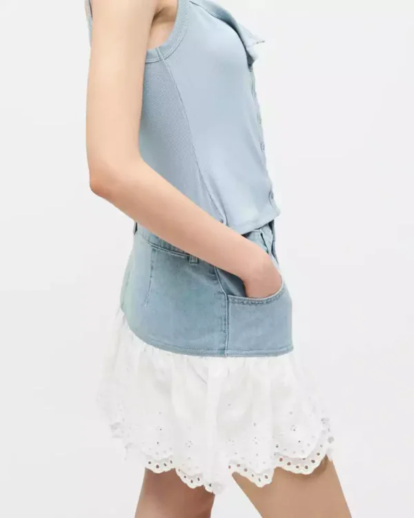 Denim ruffle mini skirt
