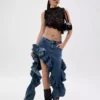 Denim ruffle skirt long