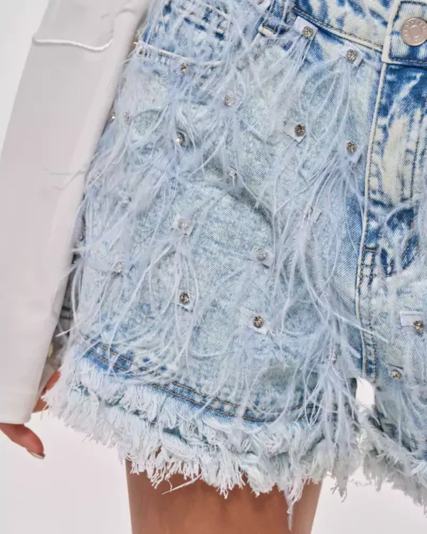 Denim shorts with rhinestone fringe