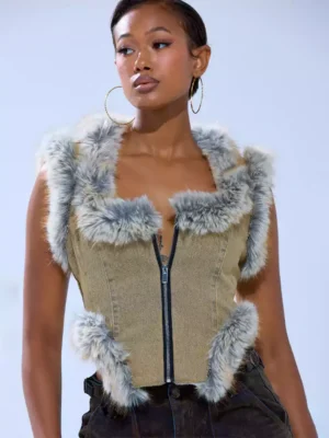 Denim sleeveless vest for women