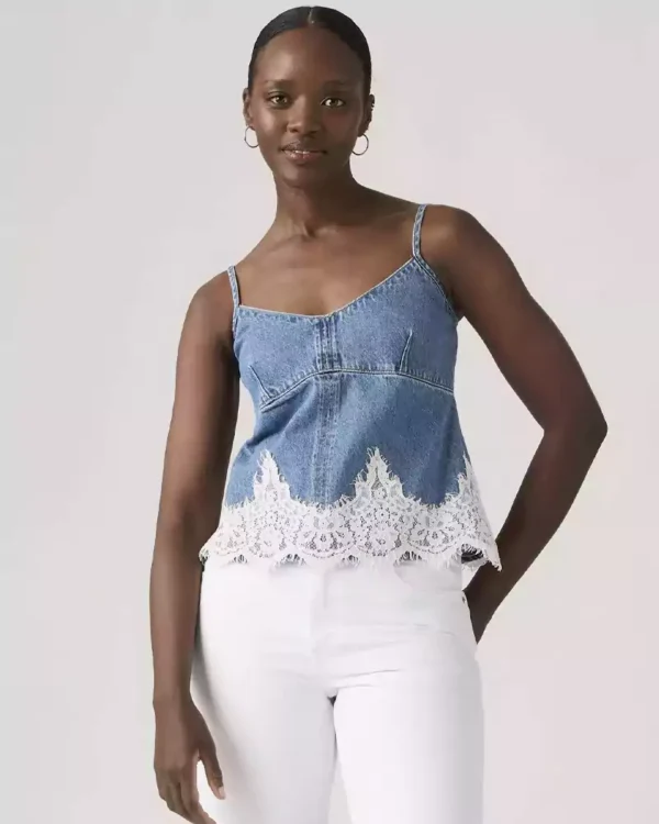 Denim top with lace