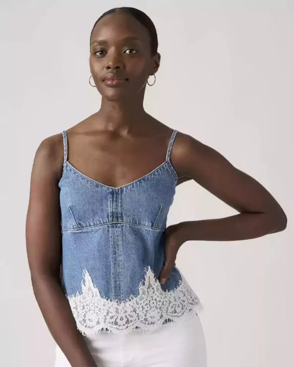 Denim top with lace