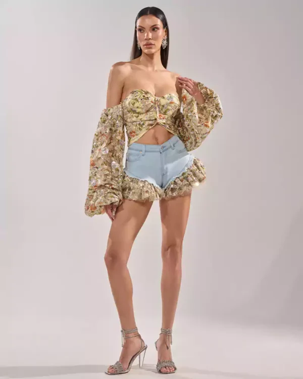 Floral denim shorts Floral denim shorts