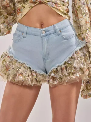 Floral denim shorts