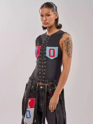 Front tie denim top