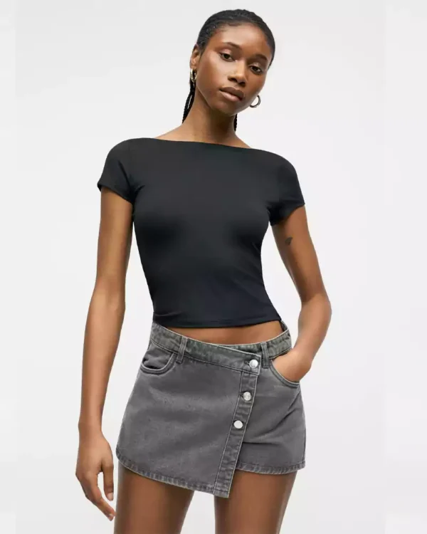 Grey denim skirts