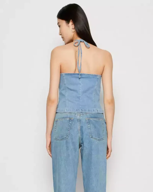 Lace up denim top