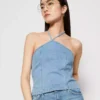 Lace up denim top