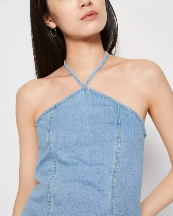 Lace up denim top