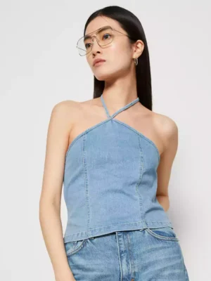 Lace up denim top