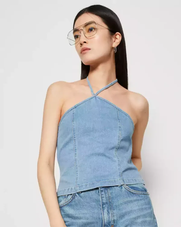 Lace up denim top