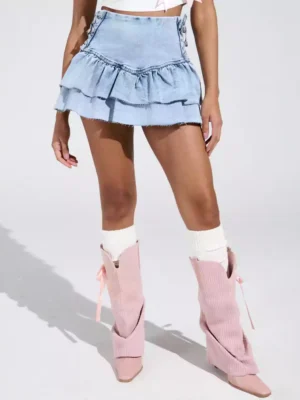 Light denim mini skirt