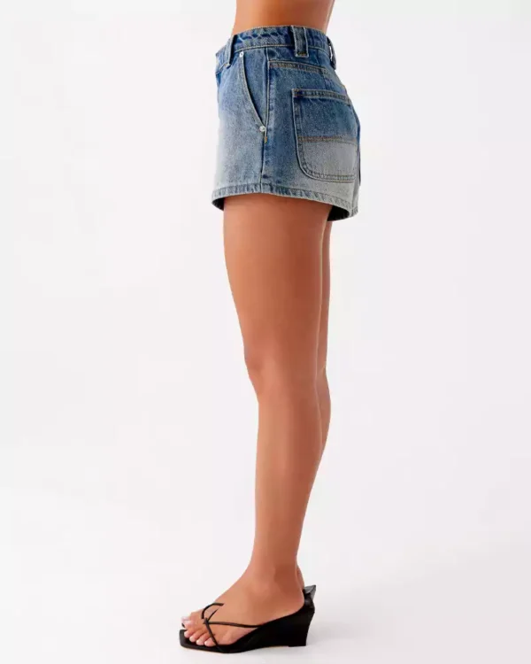 Low rise dark denim shorts