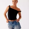 Low rise dark denim shorts