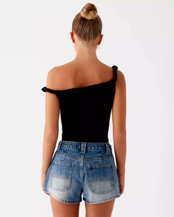 Low rise dark denim shorts